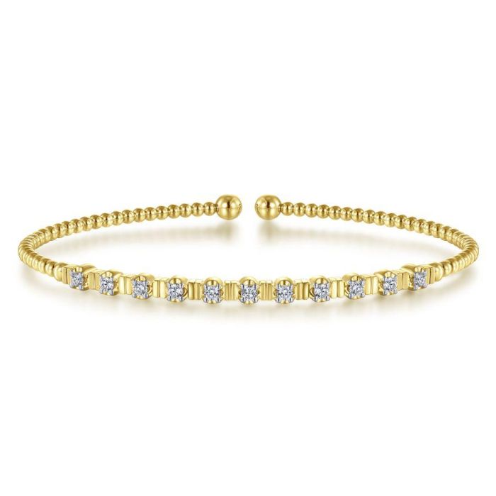 Gabriel & Co. - BG4228-62Y45JJ - 14K Yellow Gold Bujukan Bead Cuff Bracelet with Diamond Stations | Hannoush Jewelers