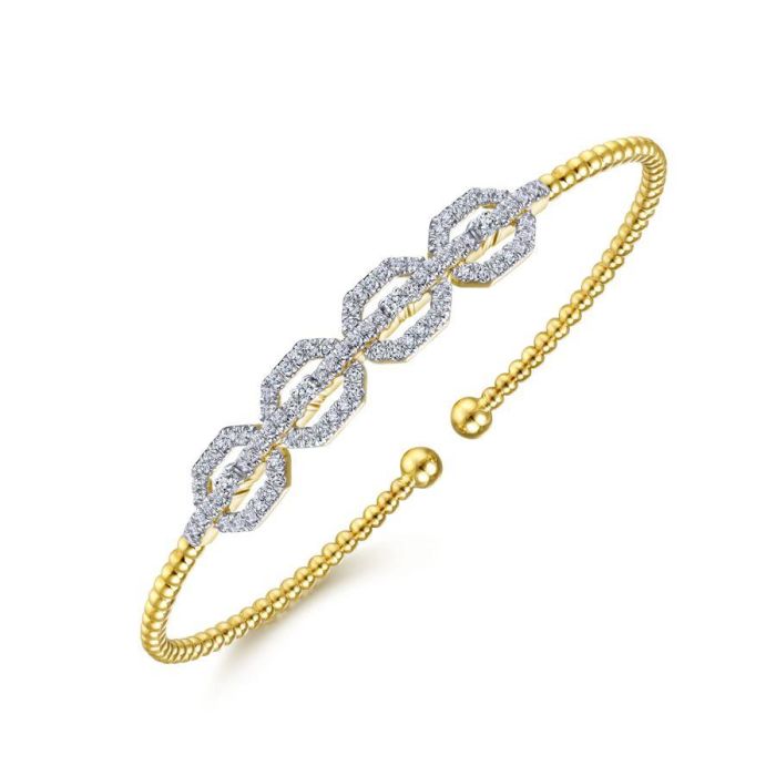 Gabriel & Co. - BG4229-62Y45JJ - 14K Yellow Gold Bujukan Bead Cuff Bracelet with Diamond Pavâ€š Links | Hannoush Jewelers