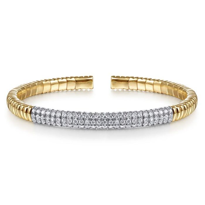 Gabriel & Co. - BG4231-65Y45JJ - 14K Yellow Gold Cuff Bracelet with Diamond Pavâ€š Station | Hannoush Jewelers