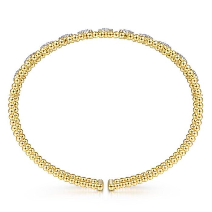 Gabriel & Co. - BG4232-62Y45JJ - 14K Yellow Gold Bujukan Bead Cuff Bracelet with Pavâ€š Diamond Connectors | Hannoush Jewelers