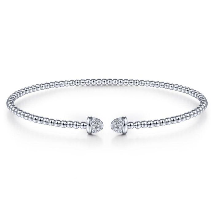 Gabriel & Co. - BG4248-62W45JJ - 14K White Gold Bujukan Bead Cuff Bracelet with Diamond Pavâ€š Caps | Hannoush Jewelers