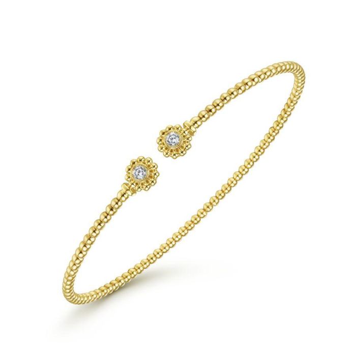 Gabriel & Co. - BG4257-62Y45JJ - 14K Yellow Gold Bujukan Split Cuff Bracelet with Diamond Flower Caps | Hannoush Jewelers