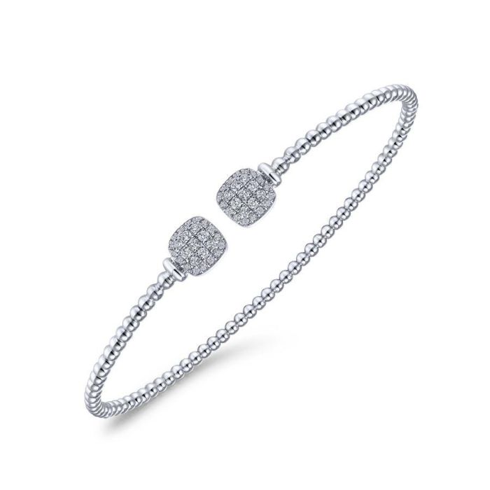 Gabriel & Co. - BG4258-62W45JJ - 14K White Gold Bujukan Split Cuff Bracelet with Pavâ€š Diamond Squares | Hannoush Jewelers