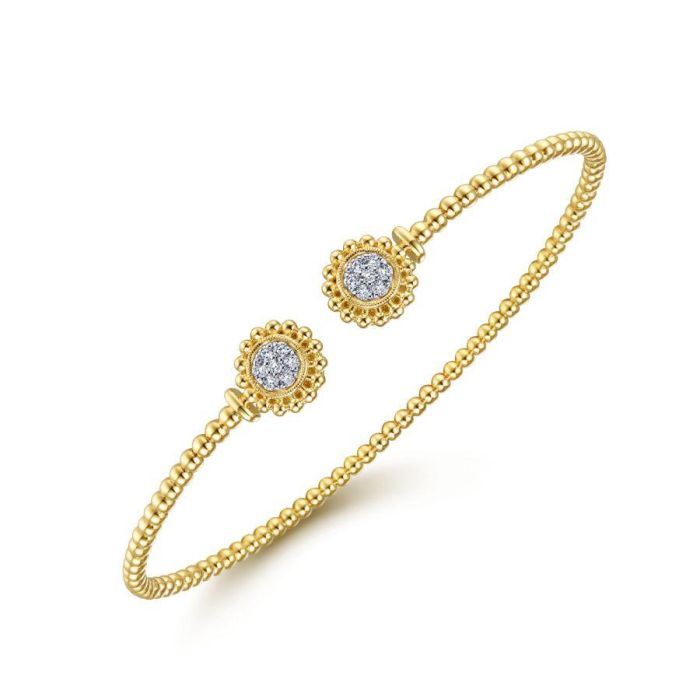 Gabriel & Co. - BG4259-62Y45JJ - 14K Yellow Gold Open Bangle with Pave Diamond Circles | Hannoush Jewelers