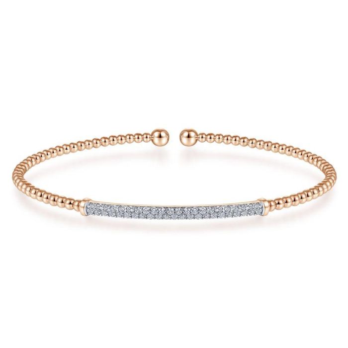 Gabriel & Co. - BG4262-62K45JJ - 14K Rose Gold Bujukan Split Cuff Bracelet with Diamond Pavâ€š Bar | Hannoush Jewelers