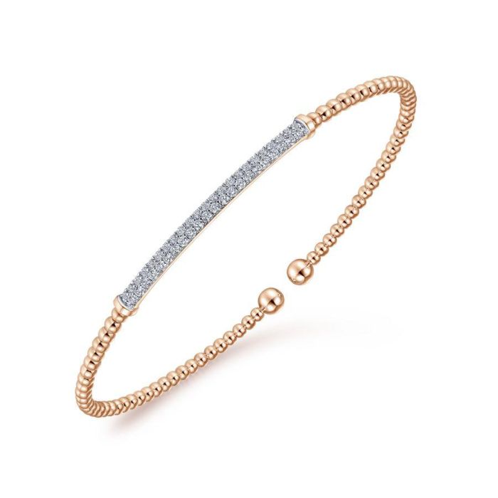 Gabriel & Co. - BG4262-62K45JJ - 14K Rose Gold Bujukan Split Cuff Bracelet with Diamond Pavâ€š Bar | Hannoush Jewelers