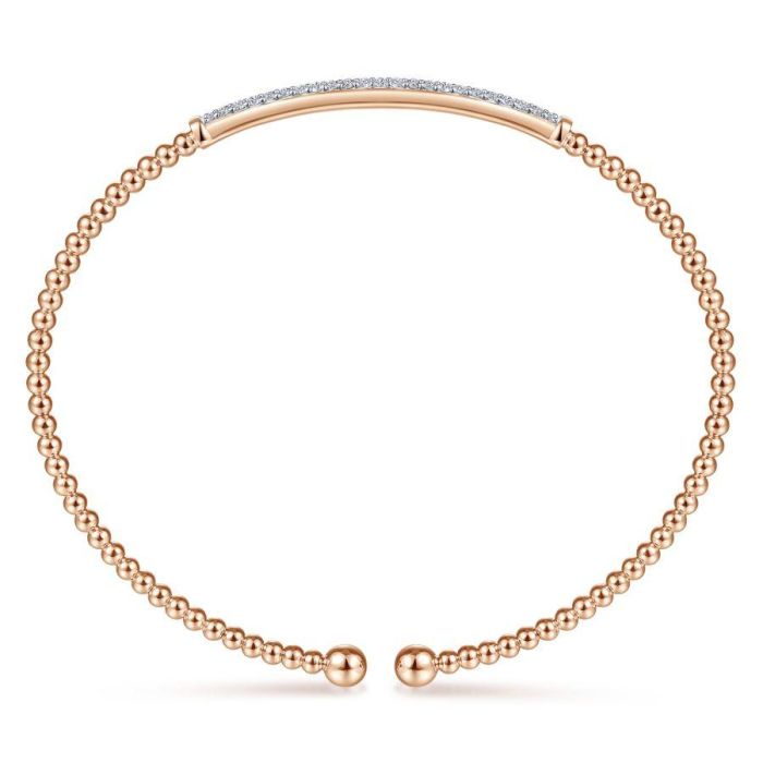 Gabriel & Co. - BG4262-62K45JJ - 14K Rose Gold Bujukan Split Cuff Bracelet with Diamond Pavâ€š Bar | Hannoush Jewelers