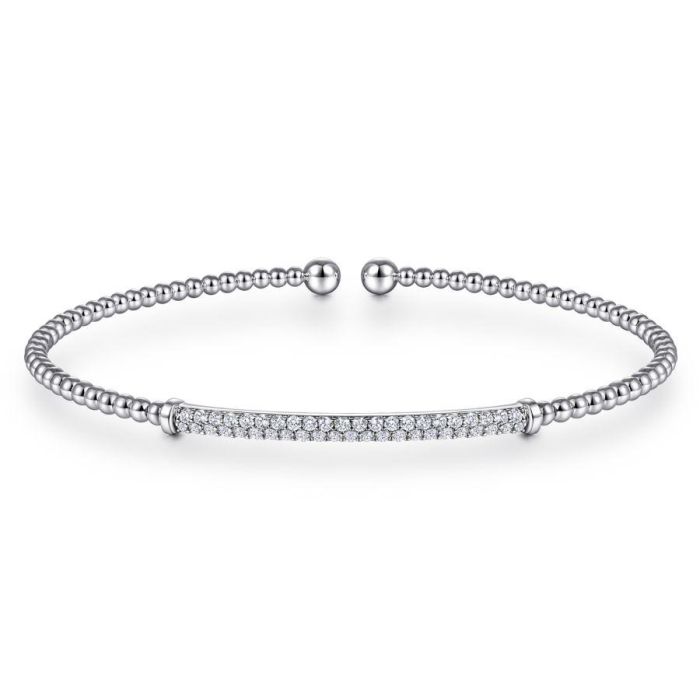 Gabriel & Co. - BG4262-62W45JJ - 14K White Gold Bujukan Split Cuff Bracelet with Diamond Pavâ€š Bar | Hannoush Jewelers