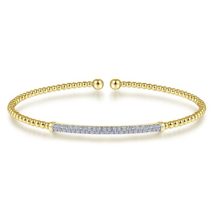 Gabriel & Co. - BG4262-62Y45JJ - 14K Yellow Gold Bujukan Split Cuff Bracelet with Diamond Pavâ€š Bar | Hannoush Jewelers