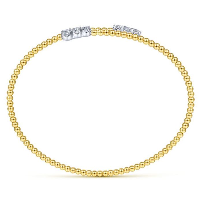 Gabriel & Co. - BG4278-62M45JJ - 14K Yellow Gold Bujukan Bead Bypass Bangle with Graduating Diamond Caps | Hannoush Jewelers