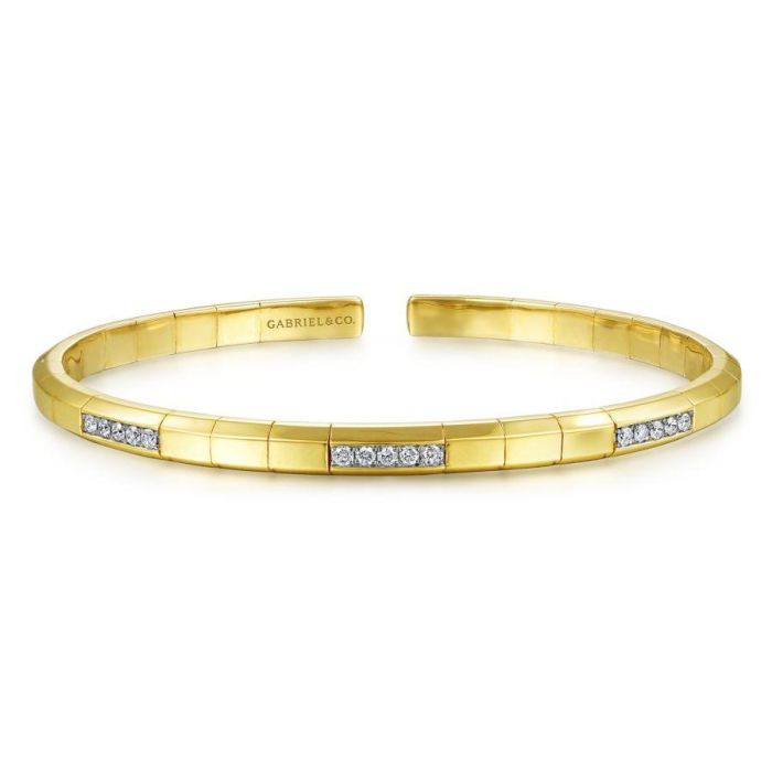 Gabriel & Co. - BG4403-65Y45JJ - 14K Yellow Gold Cuff Bracelet with Diamond Pavâ€š Stations | Hannoush Jewelers