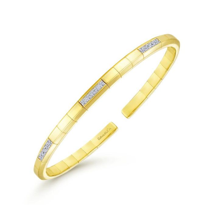 Gabriel & Co. - BG4403-65Y45JJ - 14K Yellow Gold Cuff Bracelet with Diamond Pavâ€š Stations | Hannoush Jewelers