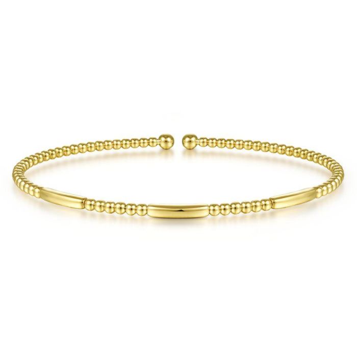 Gabriel & Co. - BG4419-62Y4JJJ - 14K Yellow Gold Bujukan Bead Open Bangle | Hannoush Jewelers