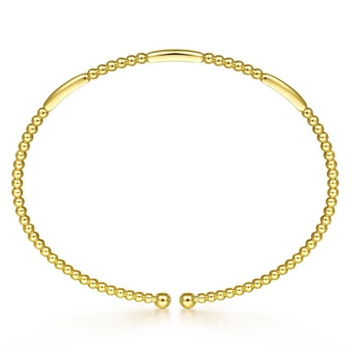 Gabriel & Co. - BG4419-62Y4JJJ - 14K Yellow Gold Bujukan Bead Open Bangle | Hannoush Jewelers