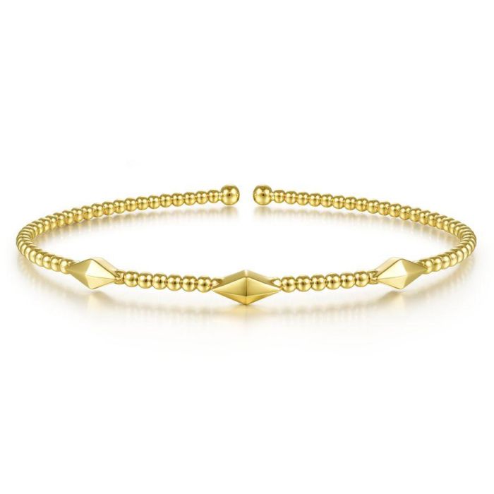 Gabriel & Co. - BG4421-62Y4JJJ - 14K Yellow Gold Bujukan Bead Cuff Bracelet with Pyramid Stations | Hannoush Jewelers