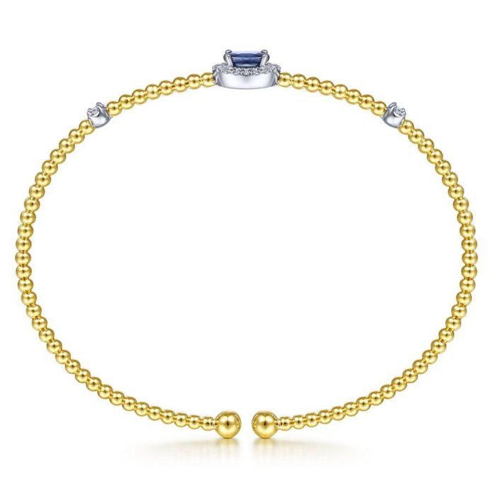 Gabriel & Co. - BG4435-62M45SA - 14K White-Yellow Gold Bujukan Bead Cuff Bracelet with Sapphire and Diamond Halo Station | Hannoush Jewelers