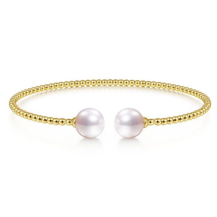 Gabriel & Co. - BG4475-62Y4JPL - 14K Yellow Gold Bujukan Bead Split Cuff Bracelet with Cultured Pearls | Hannoush Jewelers