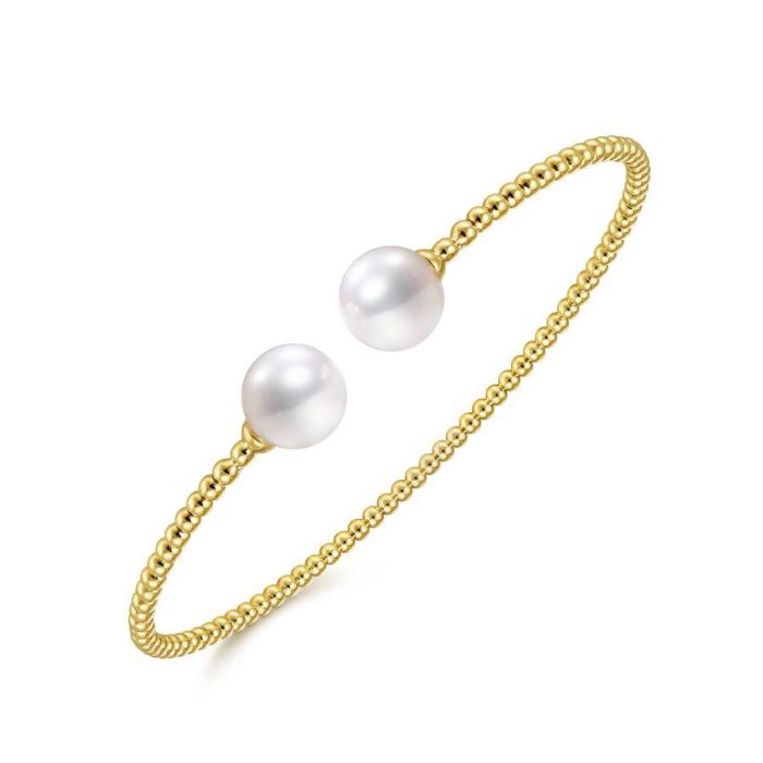 Gabriel & Co. - BG4475-62Y4JPL - 14K Yellow Gold Bujukan Bead Split Cuff Bracelet with Cultured Pearls | Hannoush Jewelers