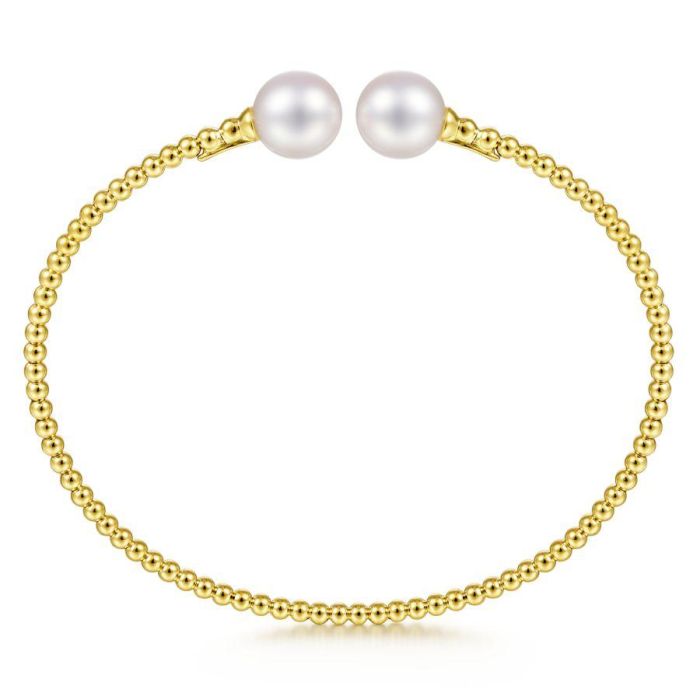 Gabriel & Co. - BG4475-62Y4JPL - 14K Yellow Gold Bujukan Bead Split Cuff Bracelet with Cultured Pearls | Hannoush Jewelers