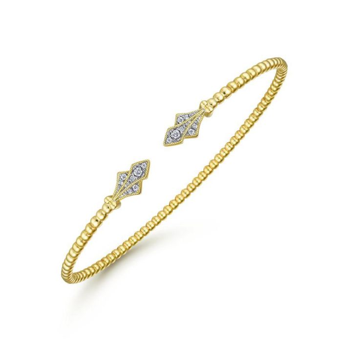 Gabriel & Co. - BG4612-62Y45JJ - 14K Yellow Gold Bujukan Bead Split Cuff with Diamonds | Hannoush Jewelers