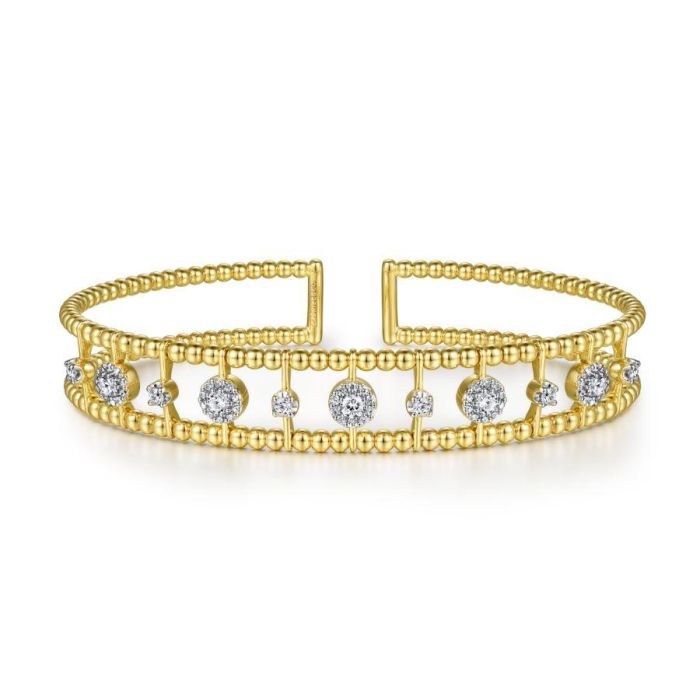 Gabriel & Co. - BG4613-62Y45JJ - 14K Yellow Gold Bujukan Bead Cuff Bracelet with Diamond Cluster and Bezel Connectors | Hannoush Jewelers