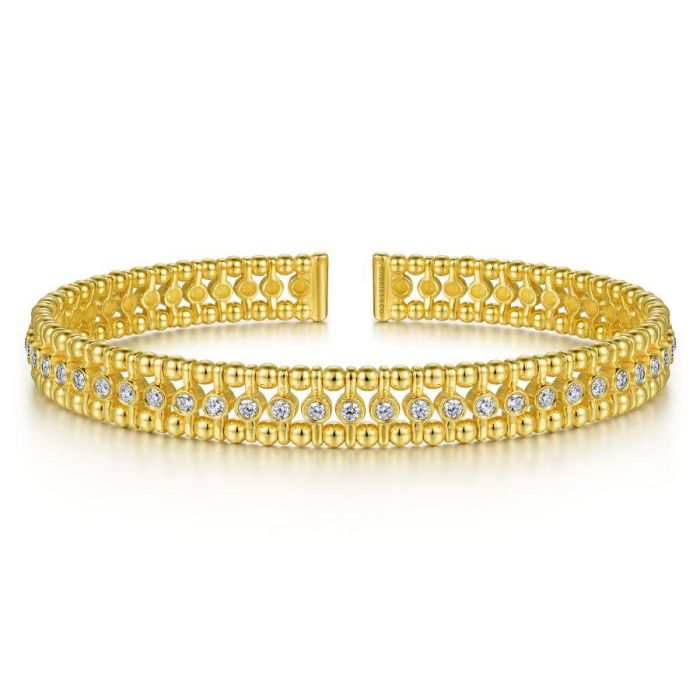 Gabriel & Co. - BG4616-62Y45JJ - 14K Yellow Gold Bujukan Bead Cuff Bracelet with Diamond Bezel Connectors | Hannoush Jewelers