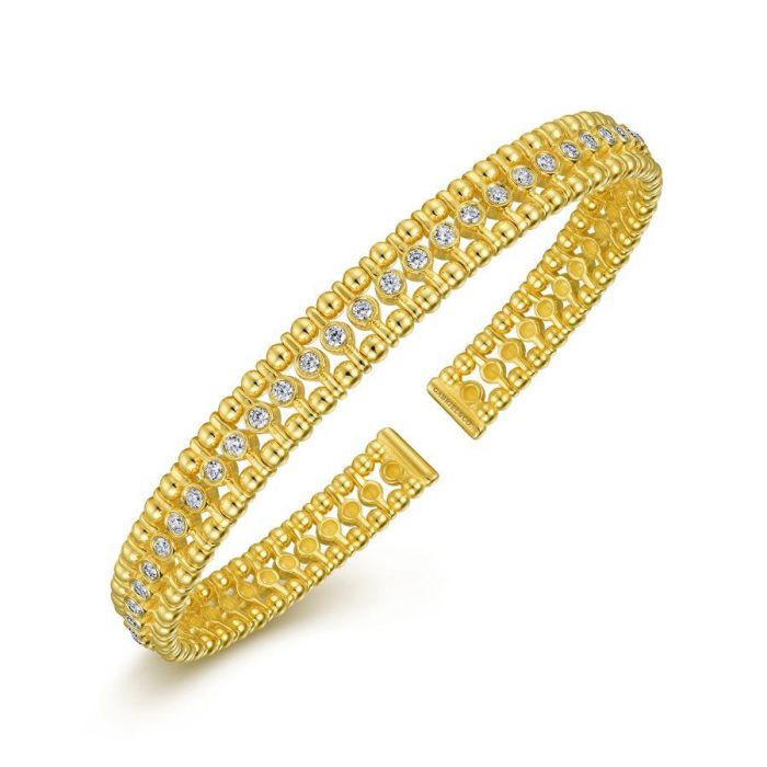 Gabriel & Co. - BG4616-62Y45JJ - 14K Yellow Gold Bujukan Bead Cuff Bracelet with Diamond Bezel Connectors | Hannoush Jewelers