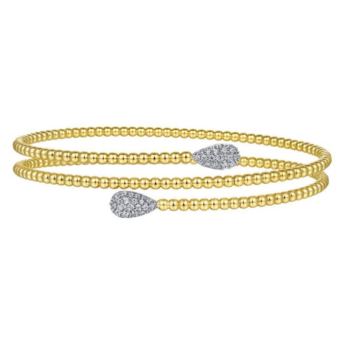 Gabriel & Co. - BG4621-62M45JJ - 14K Yellow Gold Bujukan Bead Wrap Bracelet with White Gold Diamond End Caps | Hannoush Jewelers