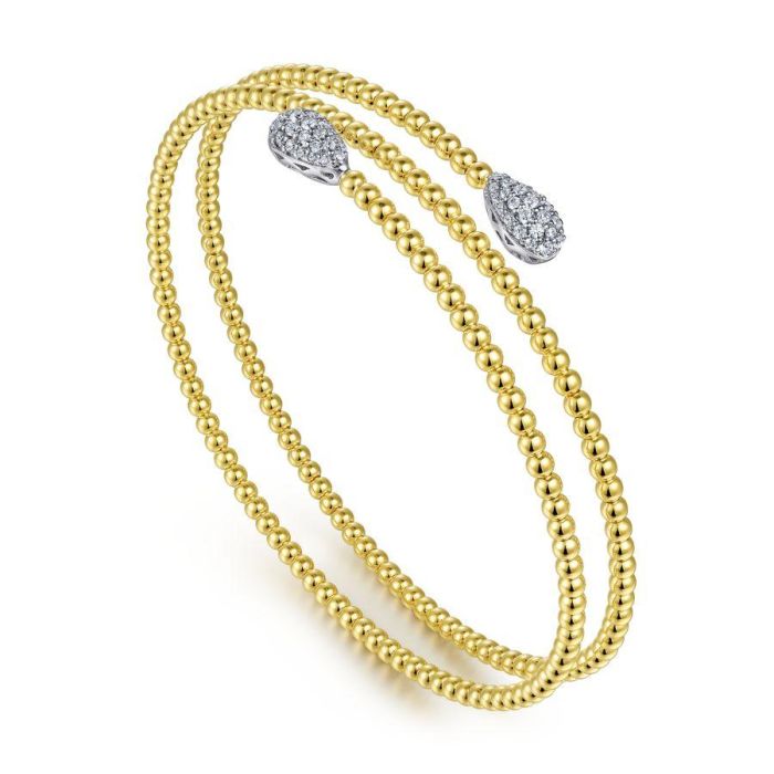 Gabriel & Co. - BG4621-62M45JJ - 14K Yellow Gold Bujukan Bead Wrap Bracelet with White Gold Diamond End Caps | Hannoush Jewelers