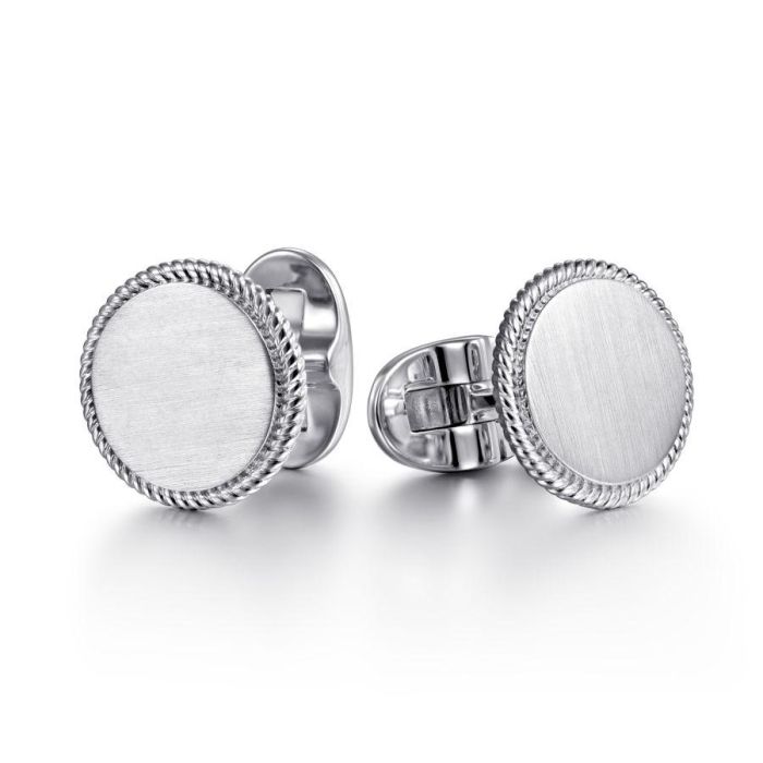 Gabriel & Co. - CL40SVJJJ - 925 Sterling Silver Engravable Round Cufflinks with Twisted Rope Trim | Hannoush Jewelers