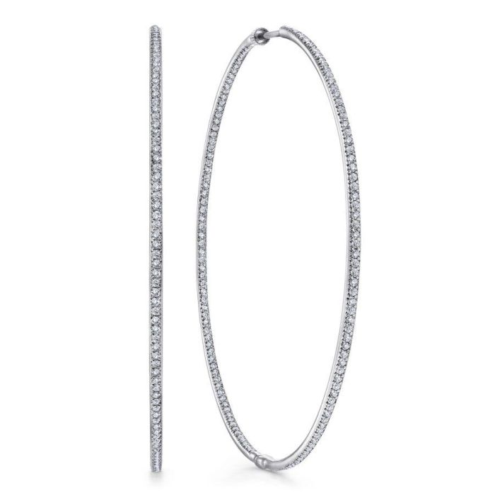 Gabriel & Co. - EG10347W45JJ - 14K White Gold Prong Set 70mm Round Classic Diamond Hoop Earrings | Hannoush Jewelers