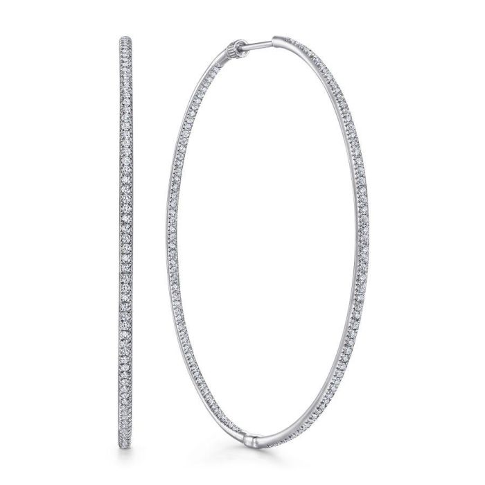 Gabriel & Co. - EG10348W45JJ - 14K White Gold Prong Set 60mm Round Classic Diamond Hoop Earrings | Hannoush Jewelers