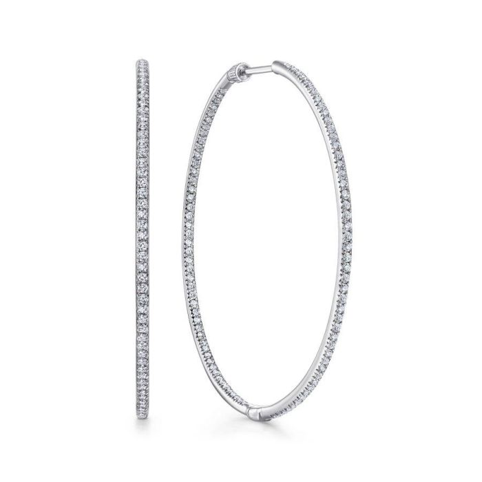 Gabriel & Co. - EG10349W45JJ - 14K White Gold Prong Set 45mm Round Classic Diamond Hoop Earrings | Hannoush Jewelers