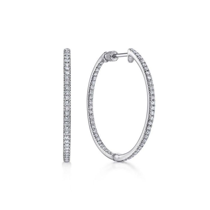 Gabriel & Co. - EG10351W45JJ - 14K White Gold Prong Set 30mm Round Inside Out Diamond Hoop Earrings | Hannoush Jewelers