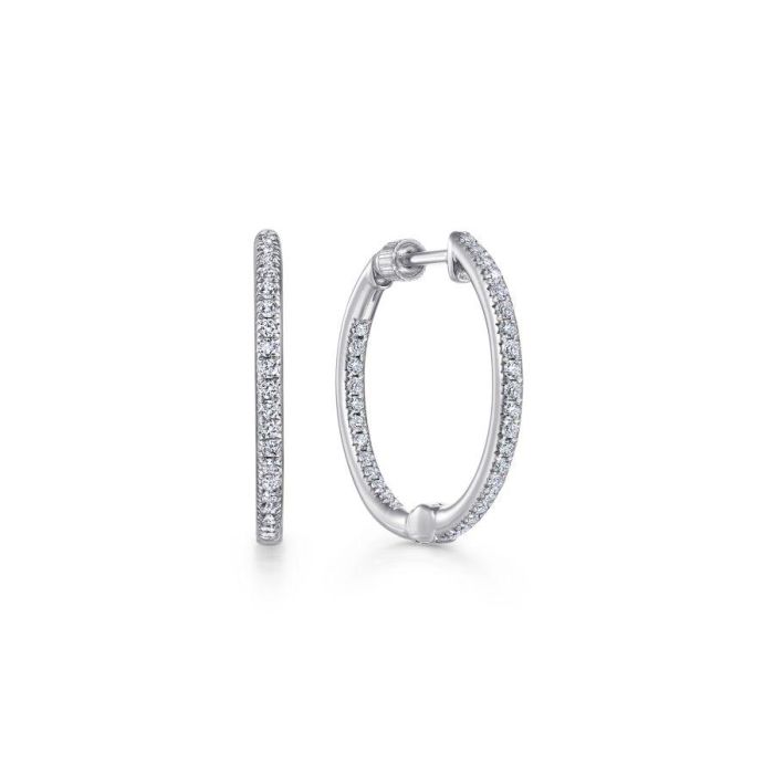 Gabriel & Co. - EG10352W45JJ - 14K White Gold Prong Set 20mm Round Classic Diamond Hoop Earrings | Hannoush Jewelers