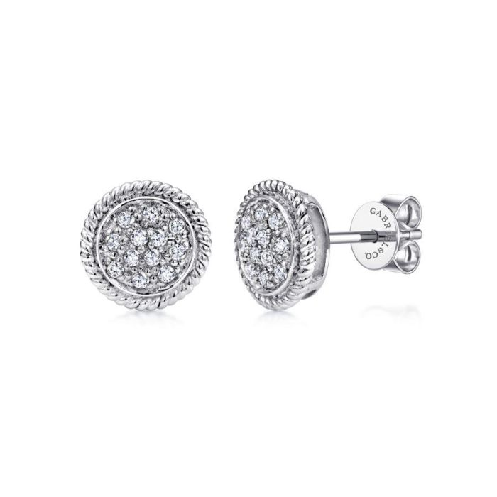 Gabriel & Co. - EG10893W45JJ - 14K White Gold Round Diamond Cluster Stud Earrings with Twisted Rope Frame | Hannoush Jewelers