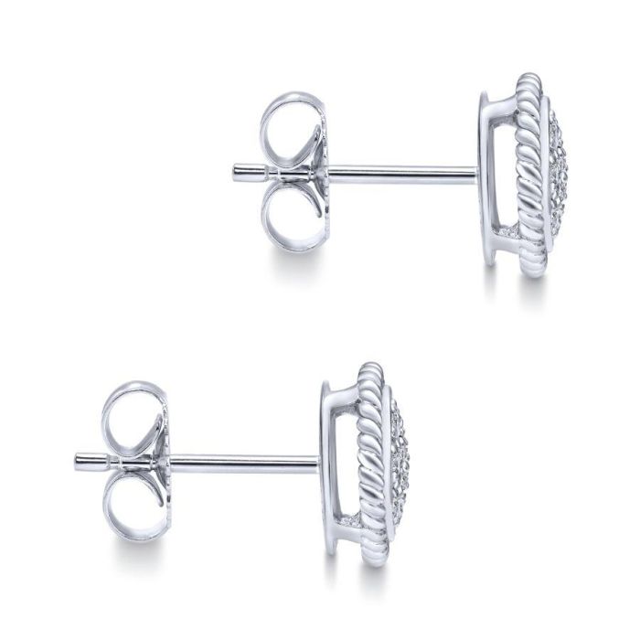 Gabriel & Co. - EG10893W45JJ - 14K White Gold Round Diamond Cluster Stud Earrings with Twisted Rope Frame | Hannoush Jewelers