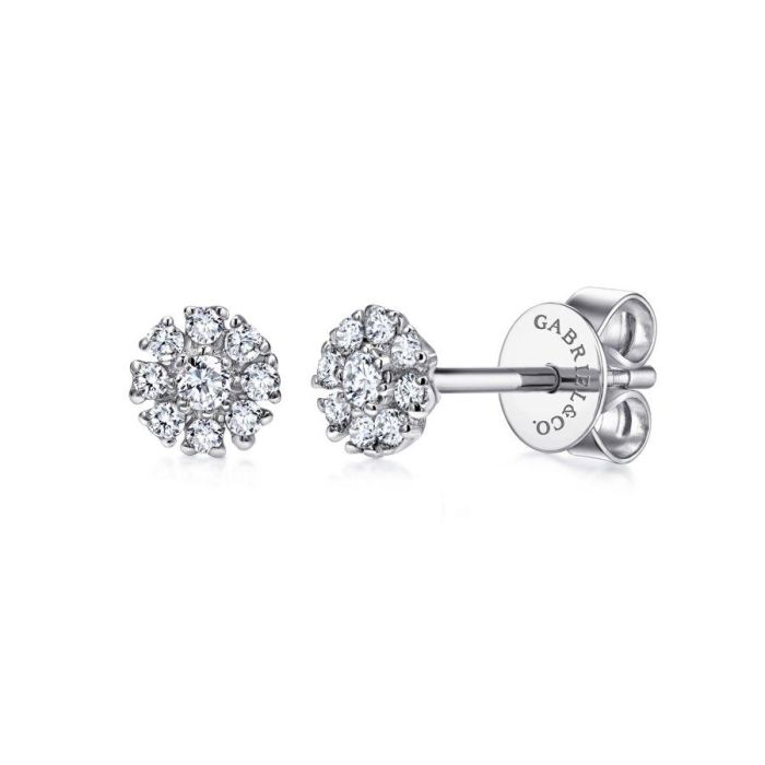 Gabriel & Co. - EG12377W45JJ - 14K White Gold Floral Round Diamond Stud Earrings | Hannoush Jewelers