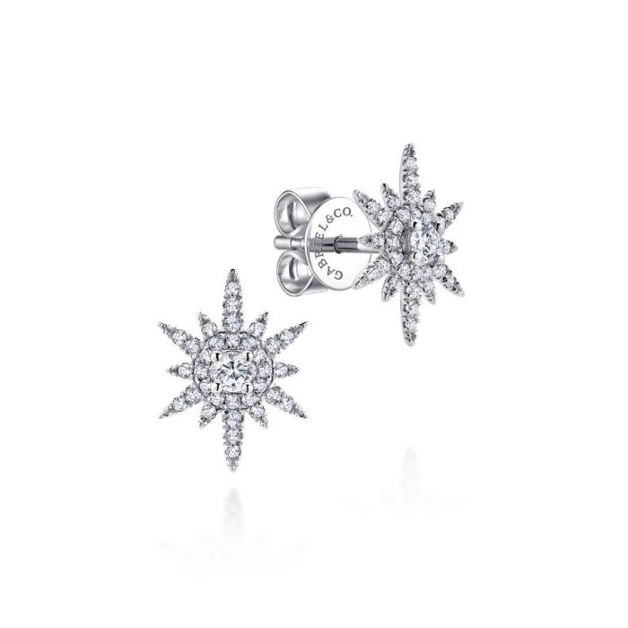 Gabriel & Co. - EG12956W45JJ - 14K White Gold Elongated Diamond Starburst Earrings | Hannoush Jewelers