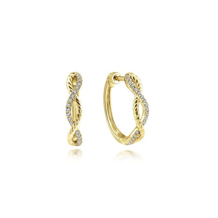 Gabriel & Co. - EG13062Y45JJ - 14K Yellow Gold 15mm Twisted Rope and Diamond Huggies | Hannoush Jewelers