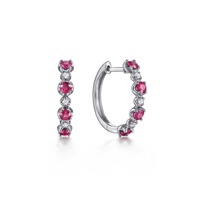 Gabriel & Co. - EG14271W45RA - 14K White Gold 15MM Diamond and Ruby Earrings | Hannoush Jewelers