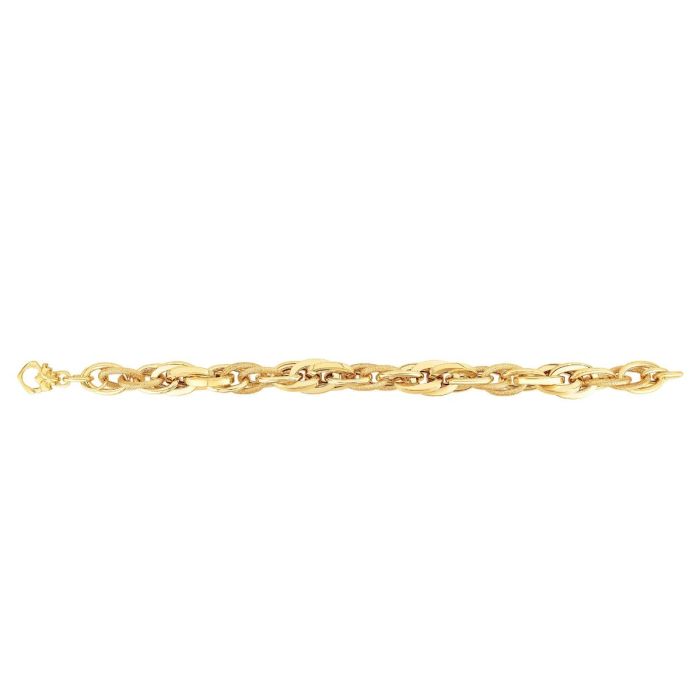 14kt 8" Yellow Gold Shiny Square Tube Multi Oval Link+Textured Oval Link Bracelet with Lobster Clasp AUF1014-08 | Hannoush Jewelers