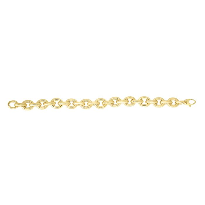 14kt 18" Yellow Gold Alternate Shiny+Textured Oval Link Necklace with Lobster Clasp AUF1023-18 | Hannoush Jewelers