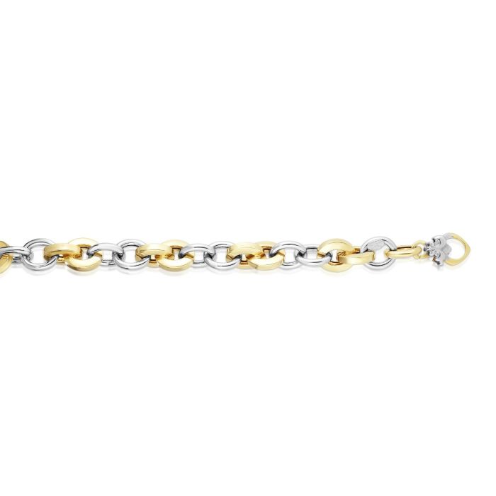 14kt 18" Yellow+White Gold Shiny Square Tube+Round Oval Link Necklace with Lobster Clasp AUF1027-18 | Hannoush Jewelers