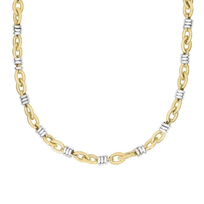 14kt 18" Yellow+White Gold Shiny Yellow Marquis Link+Round White Rings Fancy Necklace with Lobster Clasp AUF1041-18 | Hannoush Jewelers