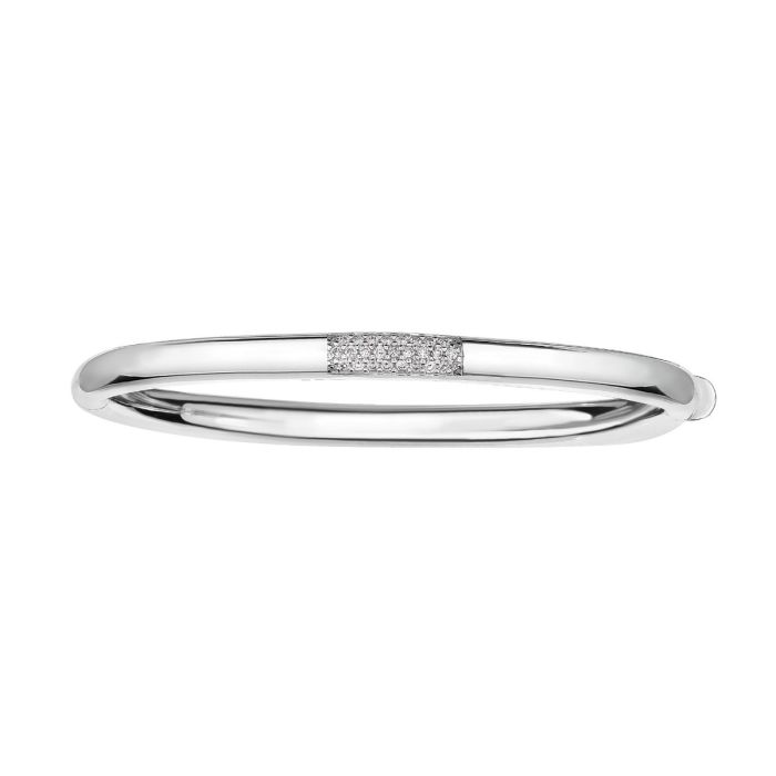 14kt 7" White Gold Shiny Domed Bangle with Center Element with 0.22ct. Diamond with Box Clasp AUWBG1099-07 | Hannoush Jewelers