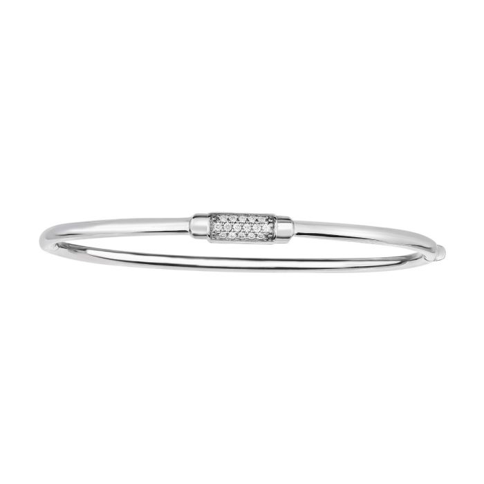 14kt 7" White Gold Shiny Domed Bangle with Center Element with 0.14ct. Diamond with Box Clasp AUWBG1100-07 | Hannoush Jewelers