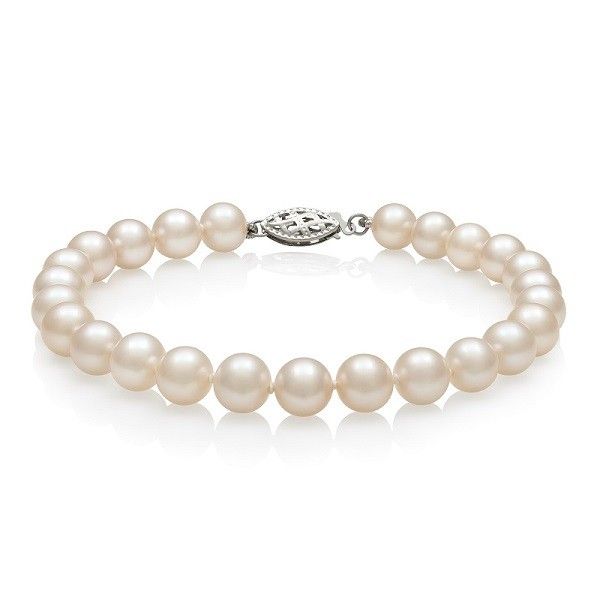 14K White Gold 7.5 inch Fresh Water AAA+ Pearl Bracelet featuring 6-7MM Pearls | Hannoush Jewelers