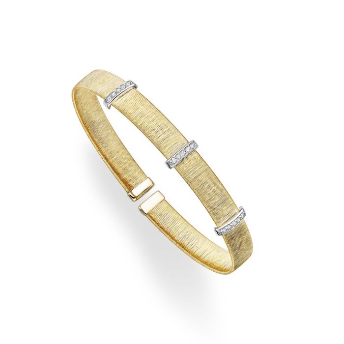 14kt Yellow Gold Italian Silk .15ct Diamond Triple Bar Bangle BG2237 | Hannoush Jewelers