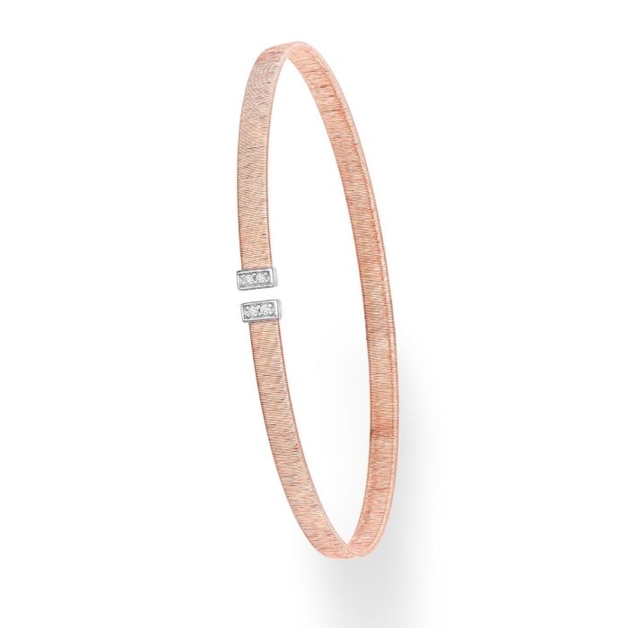 14kt Italian Silk .04ct Diamond Cuff in Rose Gold BG2319 | Hannoush Jewelers